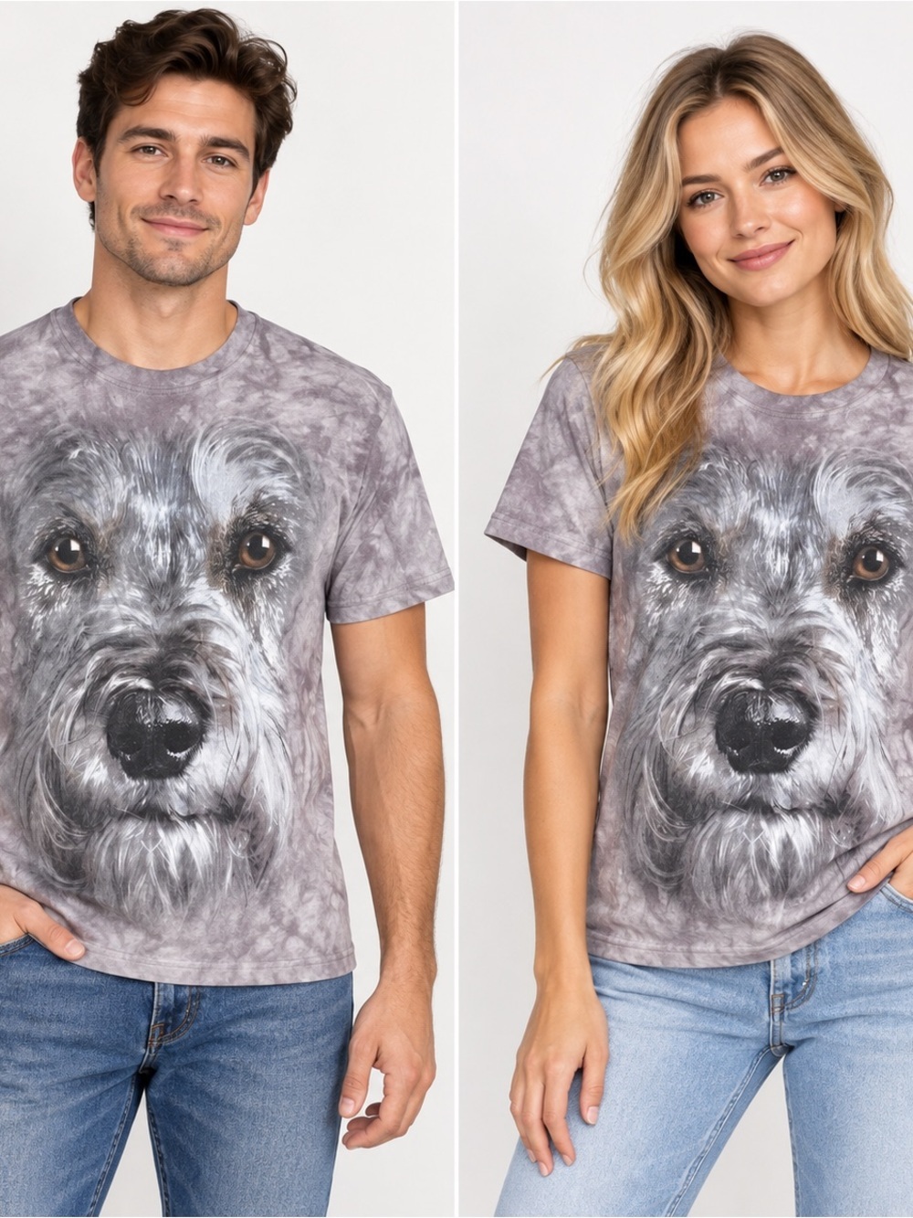The Mountain T-shirt Schnauzer Dog Lovers Tie Dye Gray Short Sleeve Adult Size S